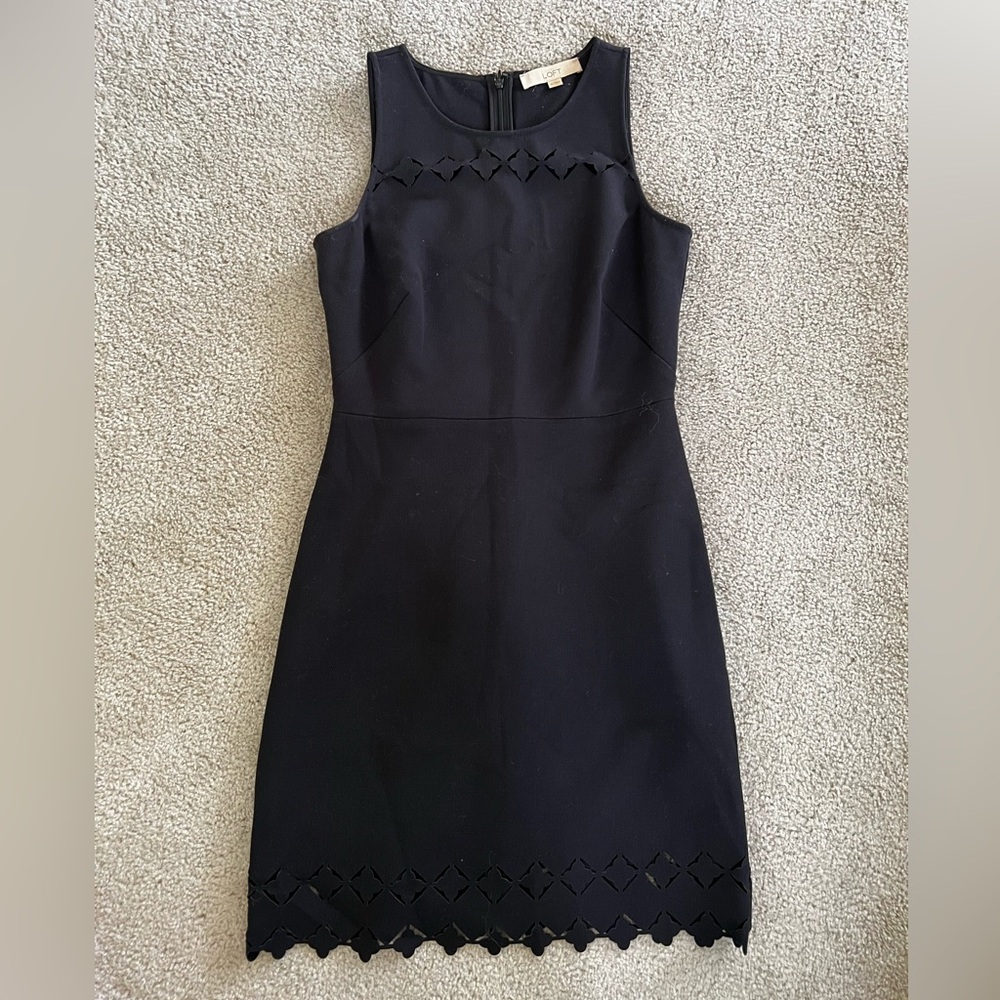 Loft Black Shift Dress with Laser Cut Detailing